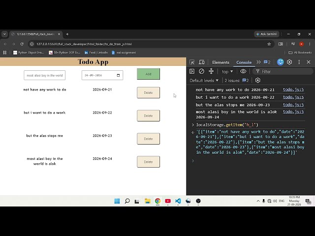 Building a Todo Web App in JavaScript | LocalStorage Persistence, Task Deletion & Dates! 💻📝