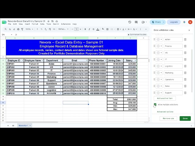 Project 01/100: Excel Data Entry & Database Management Process | Nevorix