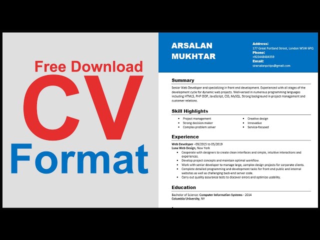 Free Download Blue Background CV Format | Edit Your CV in just 5 Minutes