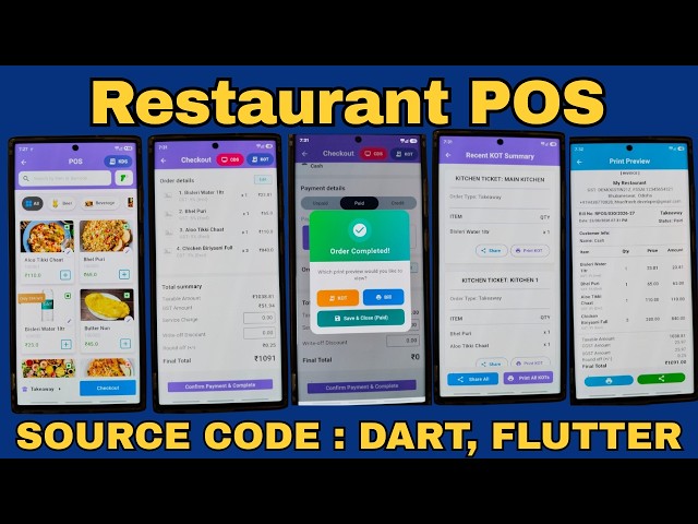 Restaurant POS Offline Android App (Source Code in Dart, Flutter) for Mobile, Tablet