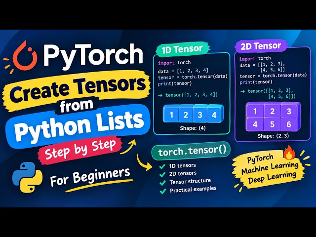 Creating Tensors from Python Lists - 1D & 2D Tensors in PyTorch - PyTorch for Be