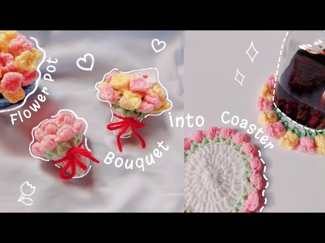 ♡ Crochet Flower Bouquets that turn into Coasters| Tulip & Lily of the Valley ♡