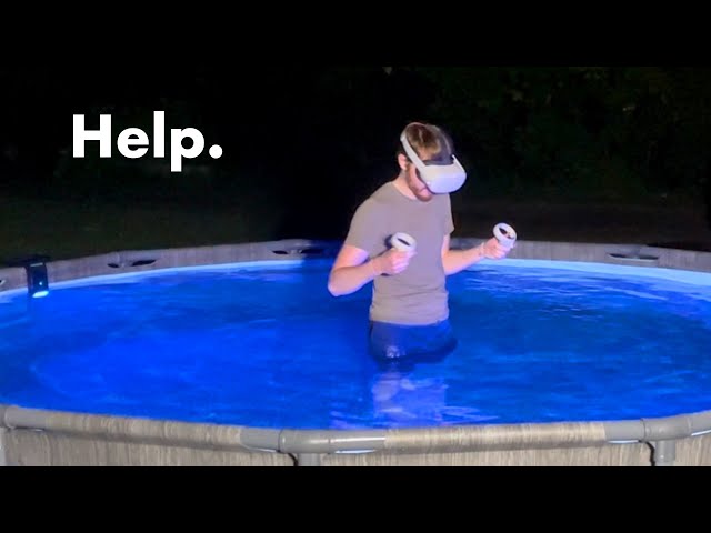 playing fnaf VR in a swimming pool