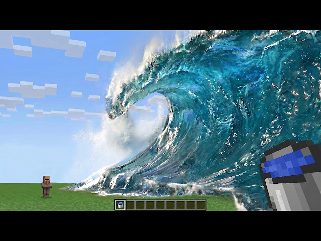 GIANT Realistic Water Wave vs Villager (what will happen?) - Minecraft Compilation