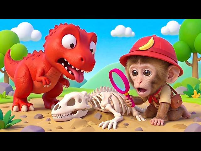 Baby Monkey Explores Dinosaurs with Friends in the Ancient World | Dinosaur Song | Nursery Rhymes