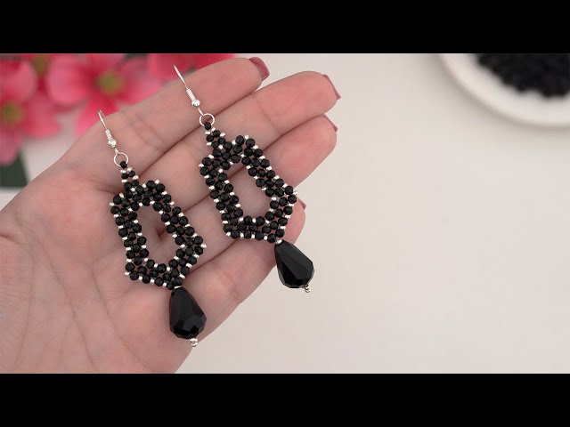 DIY Jewelry Tutorial: How to Make Square Beaded Crystal Earrings | Easy Beading Idea for Beginners