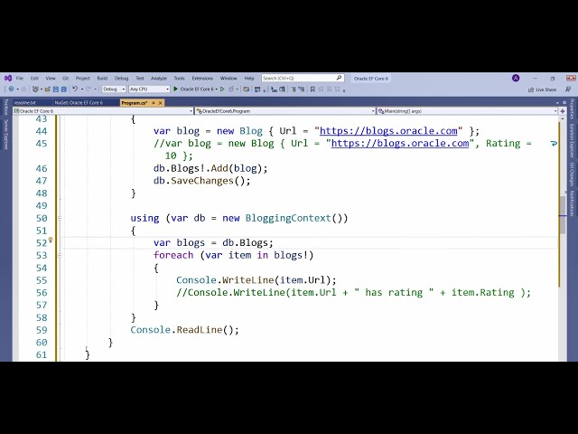 Oracle Entity Framework (EF) Core 6 Demo