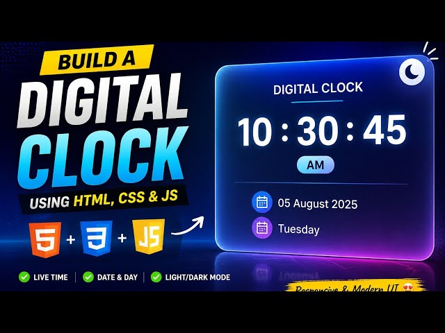 Create a Modern Digital Clock with HTML, CSS & JavaScript