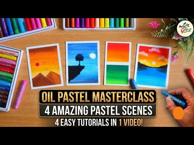 4 Easy Oil Pastels drawing tutorials || Easy oil pastels paintings for beginners