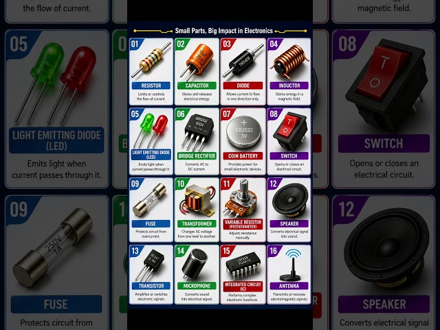 16 Electronic Components Every Beginner Must Know | Basic Electronics Components in 60 Seconds
