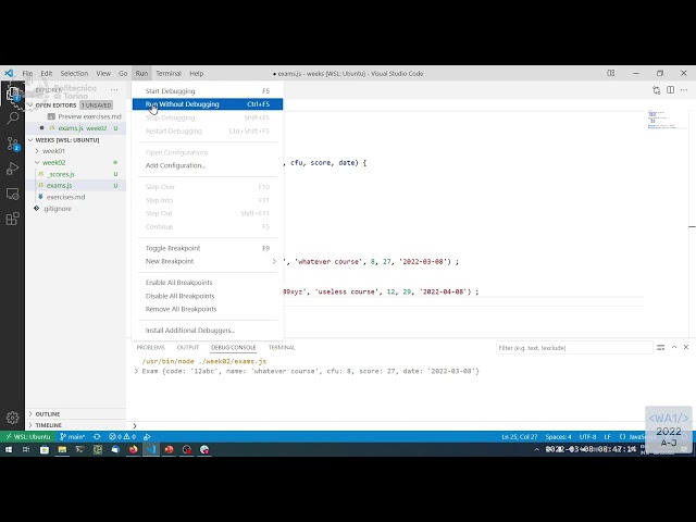 WA1-2022-L05: JavaScript Exercises on Functions and Objects. Callbacks, Functional Programming