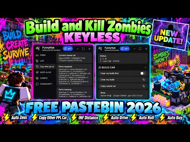 Best Build and Kill Zombies Script 2026 — Auto Zeus, Copy Other PPL Car, INF Distance