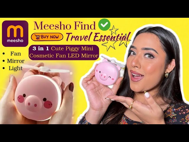 Meesho Travel Essential: 3-in-1 Cute Piggy Mini Cosmetic Fan LED Mirror 🌟| Product Review 2024