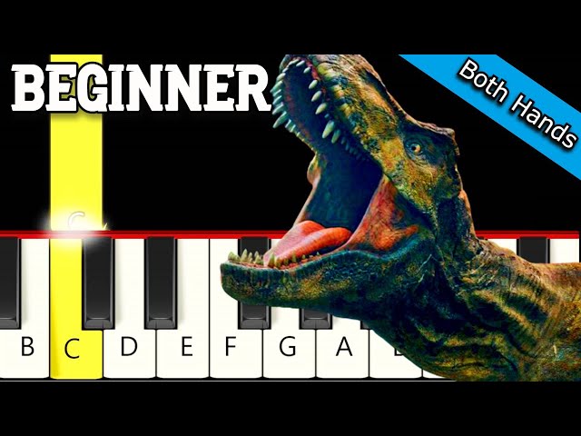 Jurassic Park Theme - Very Easy and Slow Piano tutorial - Only White Keys - Both Hands