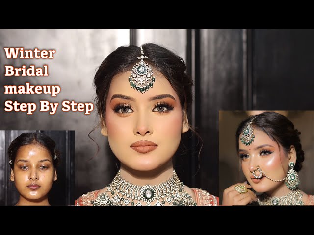 Winter Bridal Makeup Step By Step | Makeup Tutorial For Dusky Skin | long lasting glowy makeup 