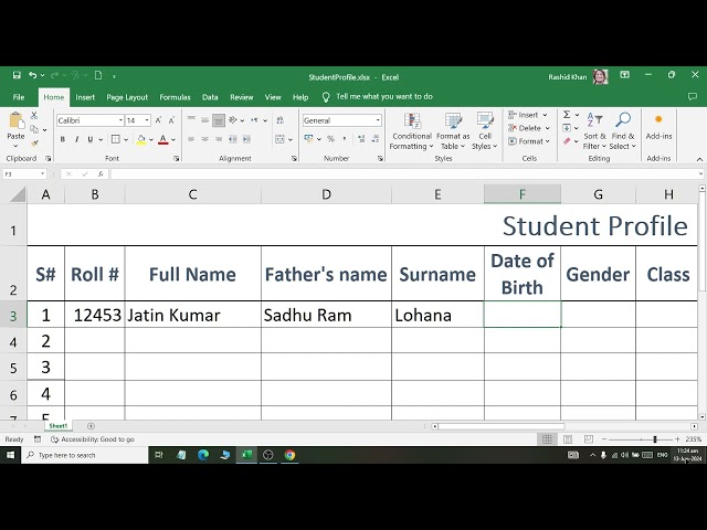 Class 02 How to Create Student Profile Sheet in MS Excel 2019