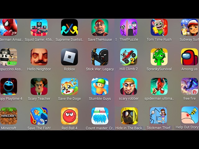Scary Robber,Roblox,Relaxing Puzzle: Tricky Story,Hide In The Backroom,Spiderman Unlimited,Minecraft