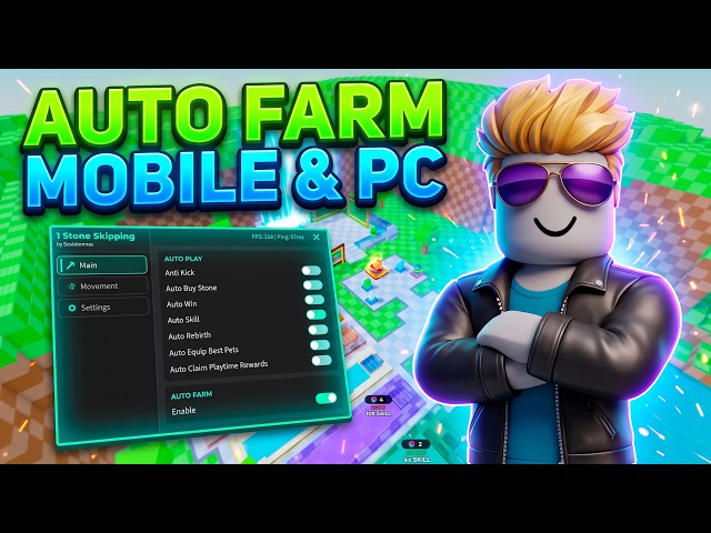 1 Stone Skipping Script - Auto Farm + Mobile