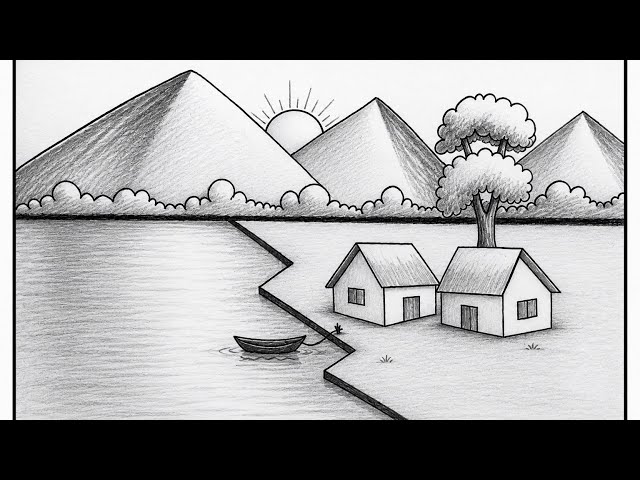     Easy Village Scenery Drawing for Beginners | Pencil Drawing Step by Step 
