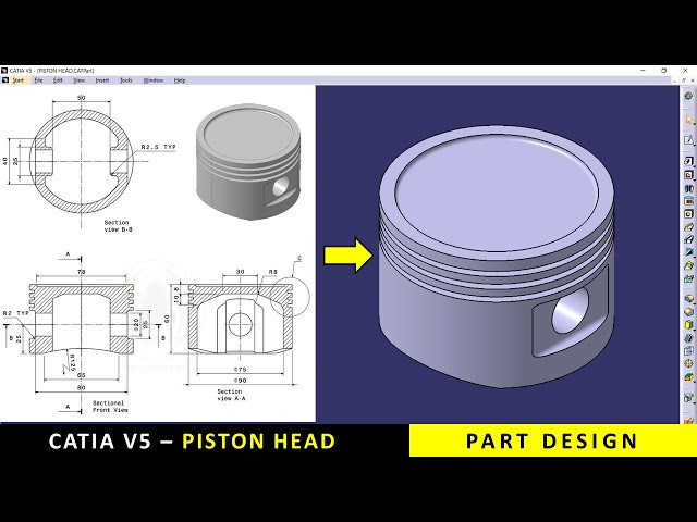 CATIA | Engine Piston Head | Tutorial for Beginners with drawings
