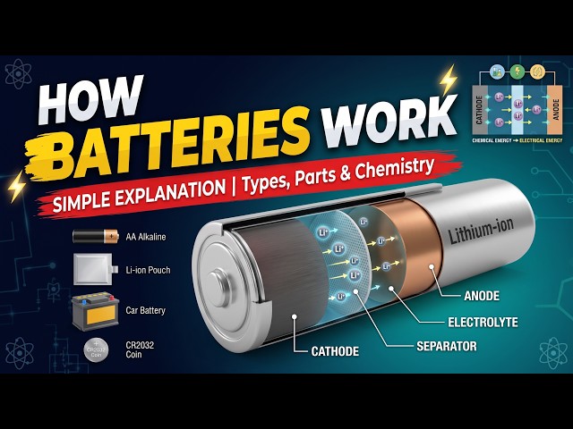 How Batteries Work 🔋 | Battery Working Explained Simply | Types, Parts & Chemistry