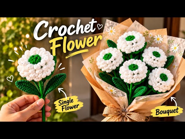 🤍 Crochet White Flower Bouquet Tutorial | Beautiful Aesthetic Handmade Crochet Flowers