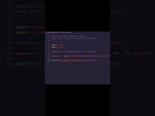 Python Password Generator in Just a Few Lines! 🔐🐍 | Day 3/100 #shorts
