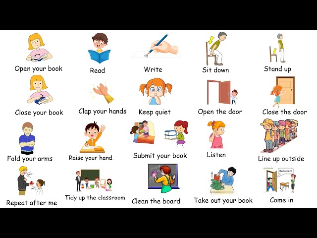 Classroom commands in English.