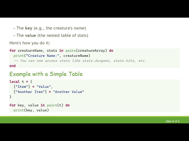 How to Retrieve a Key from a Lua Table When Iterating with pairs
