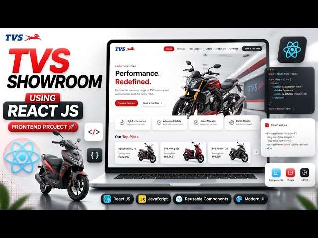 🏍️ **TVS SHOWROOM WEBSITE USING REACT JS | FRONTEND PROJECT | React JS Project for Beginners**