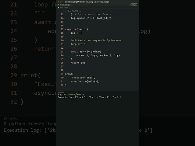 Stop Freezing Python! time.sleep vs asyncio.sleep! #python #asyncio #fastapi #webdev