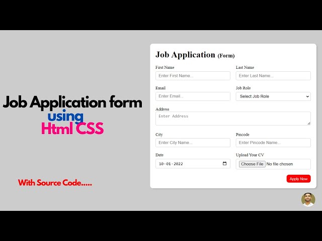 How To Create Job Application Form | job application form using html and css