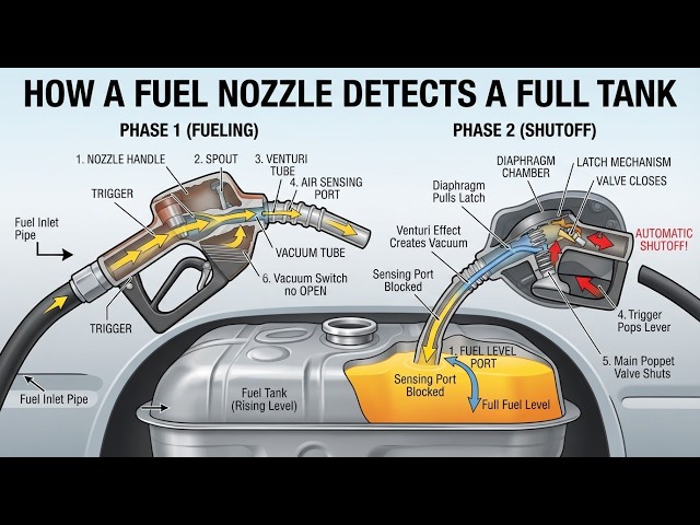 ⛽ HOW A FUEL NOZZLE DETECTS A FULL TANK | MECHANICAL EXPLAINER