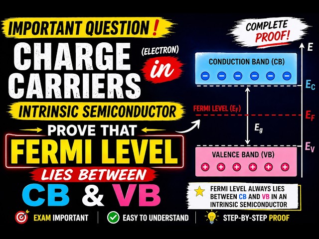 Most Important Question🔥| Fermi Level Proof of intrinsic semiconductor | charge carrier derivation