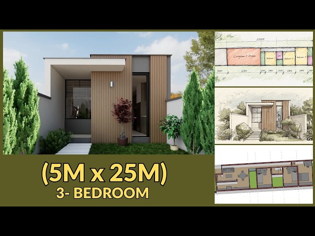 From floor plan to 3D house | 5×25m Modern home design