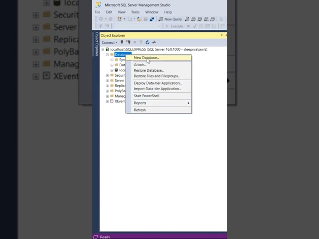 How to Create a Database in SQL Server Management Studio | SQL Server (SSMS) #sqlserver #database