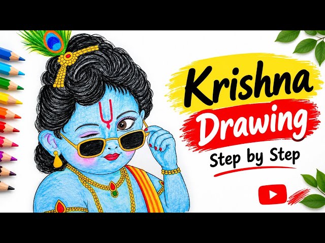 Cute Lord Krishna Drawing💫🦚 | Easy Step by Step Colouring Tutorial#art#drawing#krishna#radhakrishna