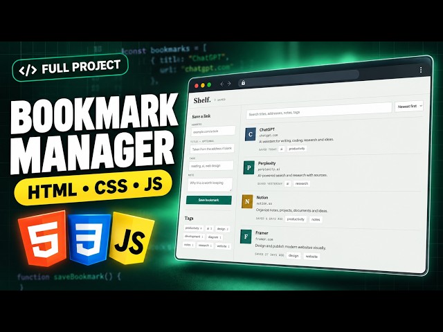 Build a Bookmark Manager App with HTML, CSS & JavaScript | Full Beginner Project from Scratch