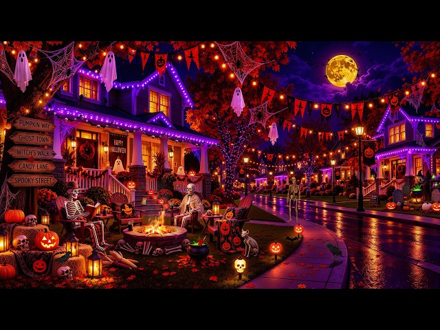 Halloween Magic on a Cozy Autumn Street🎃 Spooky Halloween Jazz, Pumpkin Glow & Enchanted Fall Nights