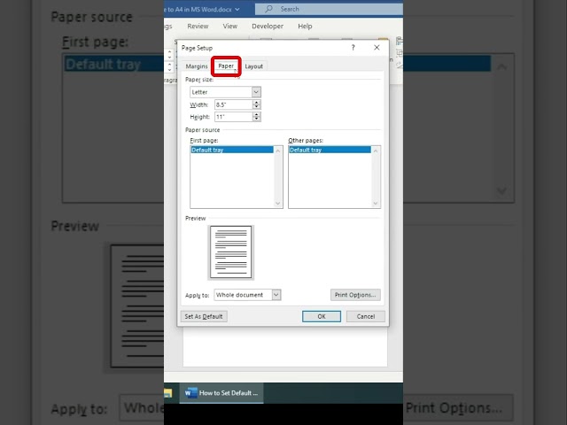 How to change Paper Size from Letter to A4 size in Microsoft Word