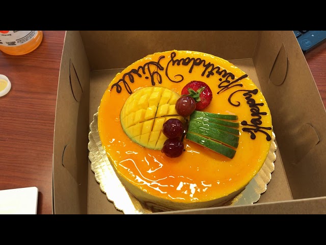 Yummy mango mousse cake from a bakery