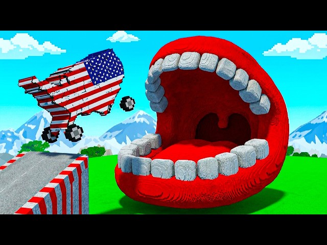 Which Country Wins? Giant Teeth vs Country Map Cars in Teardown