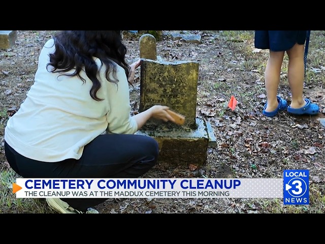 Volunteers learn how to clean historic gravestones at Harrison Bay State Park