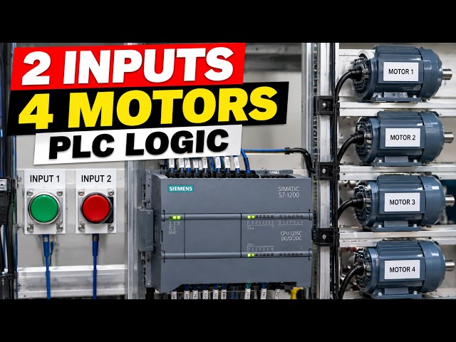 PLC Programming: Control 4 Motors Using 2 Inputs | Ladder Logic Tutorial