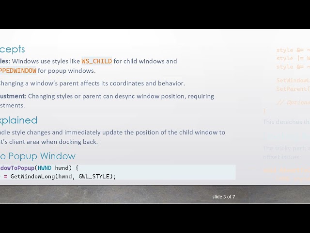 How to Toggle a Child Window Between Docked and Popup in WinAPI C+ +
