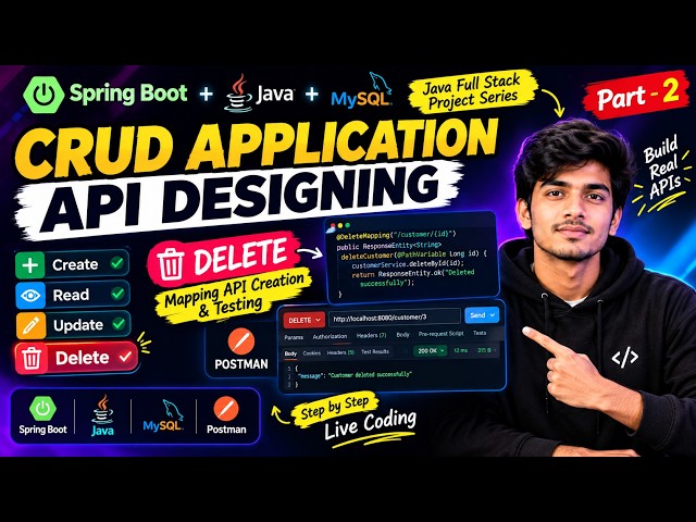 CRUD Application API Designing Part-2 | DeleteMapping API in Spring Boot | Postman Testing