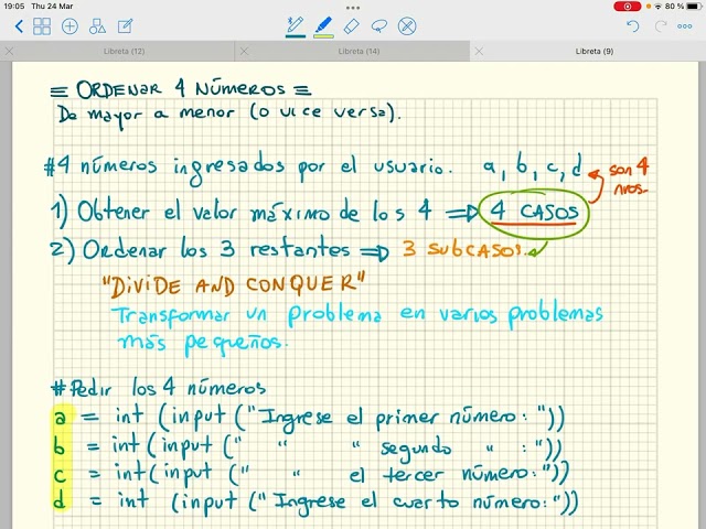 025 Ejemplo: Ordenar 4 números en Python