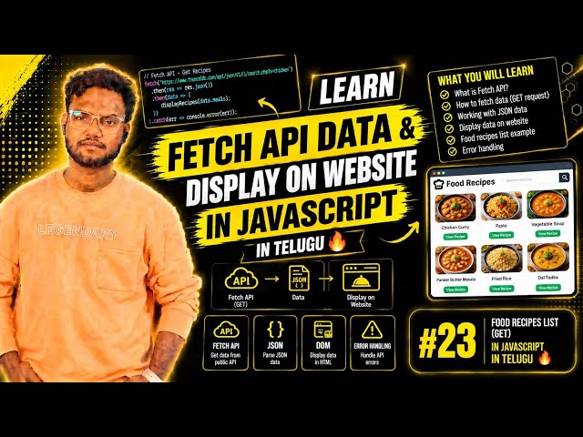 Fetch API Data & Display on Website in JavaScript in Telugu 🔥 | Food Recipes List (GET) #23