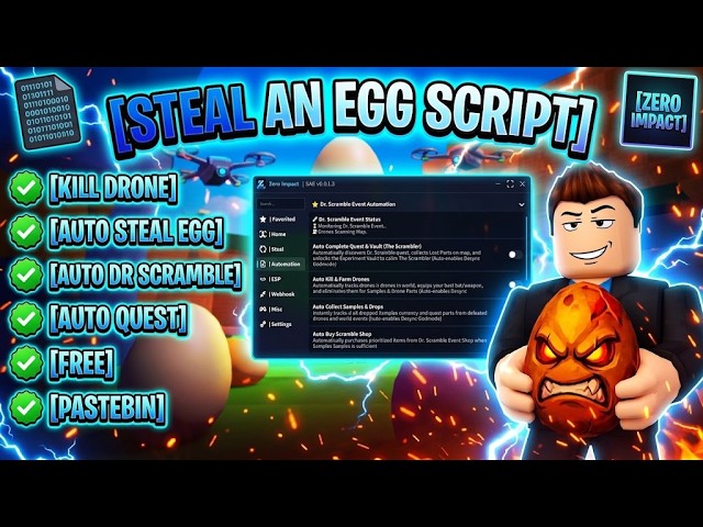 Steal An Egg Auto Kill Drone, Instant Steal, Instant TP | Script Pastebin