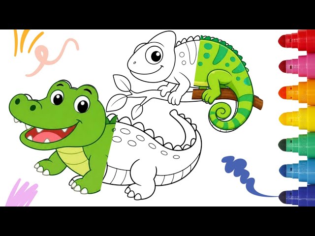 Coloring Cute CHAMELEON | Colouring ALLIGATOR | Colouring PYTHON #art #drow #coloring 